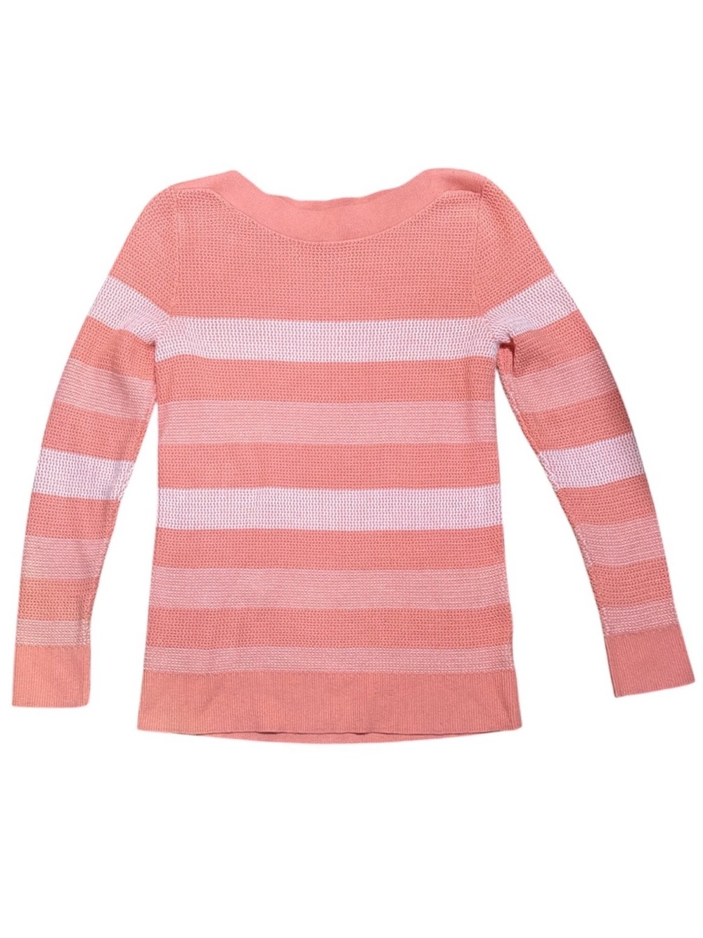 Market & Spruce Pink Coral White Striped Knit Boat Neck Sweater Small